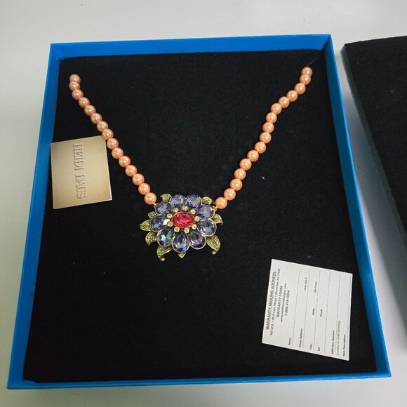 Heidi Daus NWOT Glorious Garden Peach Beaded Crystal Pendant Necklace With Exten - Picture 3 of 15